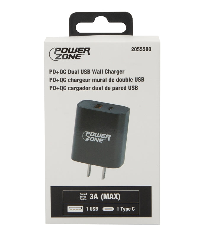 Power Zone CA-43AT PD+QC Dual USB Wall Charger, Black
