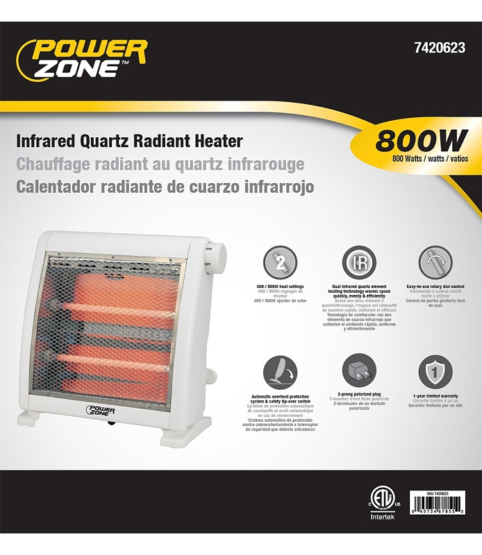PowerZone H-5511 Infrared Quartz Radiant Heater, White, 400/800 W