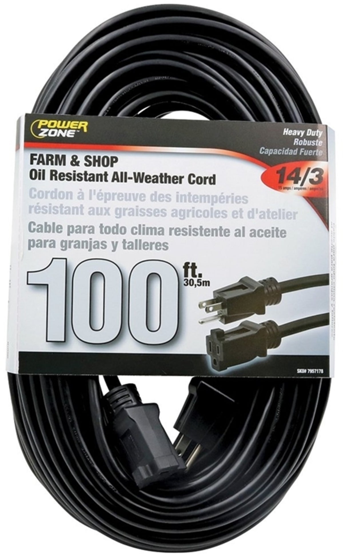 PowerZone OR532735 Outdoor Extension Cord, 100'