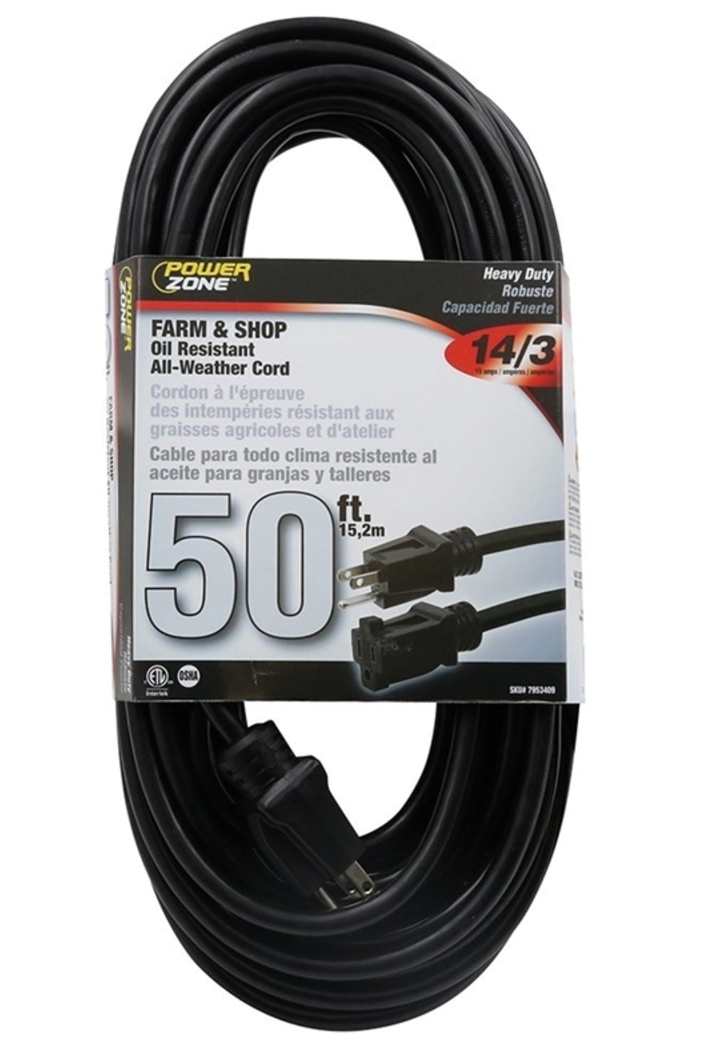 PowerZone OR532730 Outdoor Extension Cord, 50'