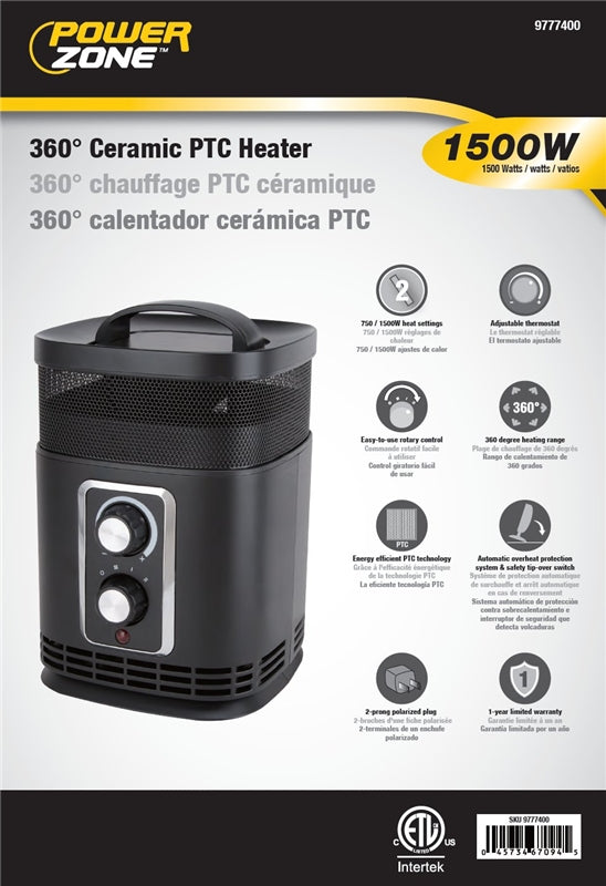 Power Zone PTC-156 Ceramic PTC Heater, 1500 W