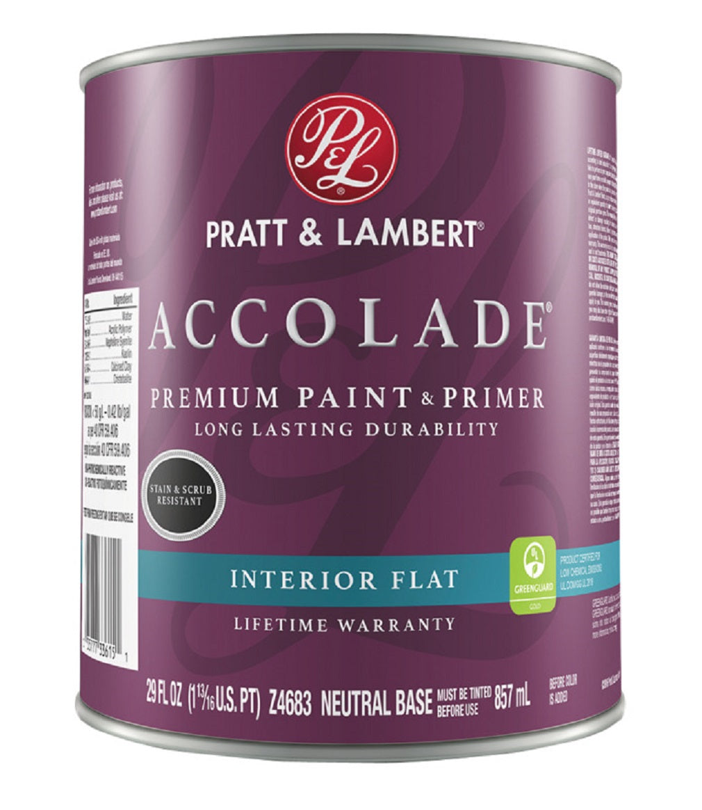 Pratt & Lambert 0000Z4683-14 Accolade Premium Paint and Primer, Flat, Neutral Base, 29 Oz