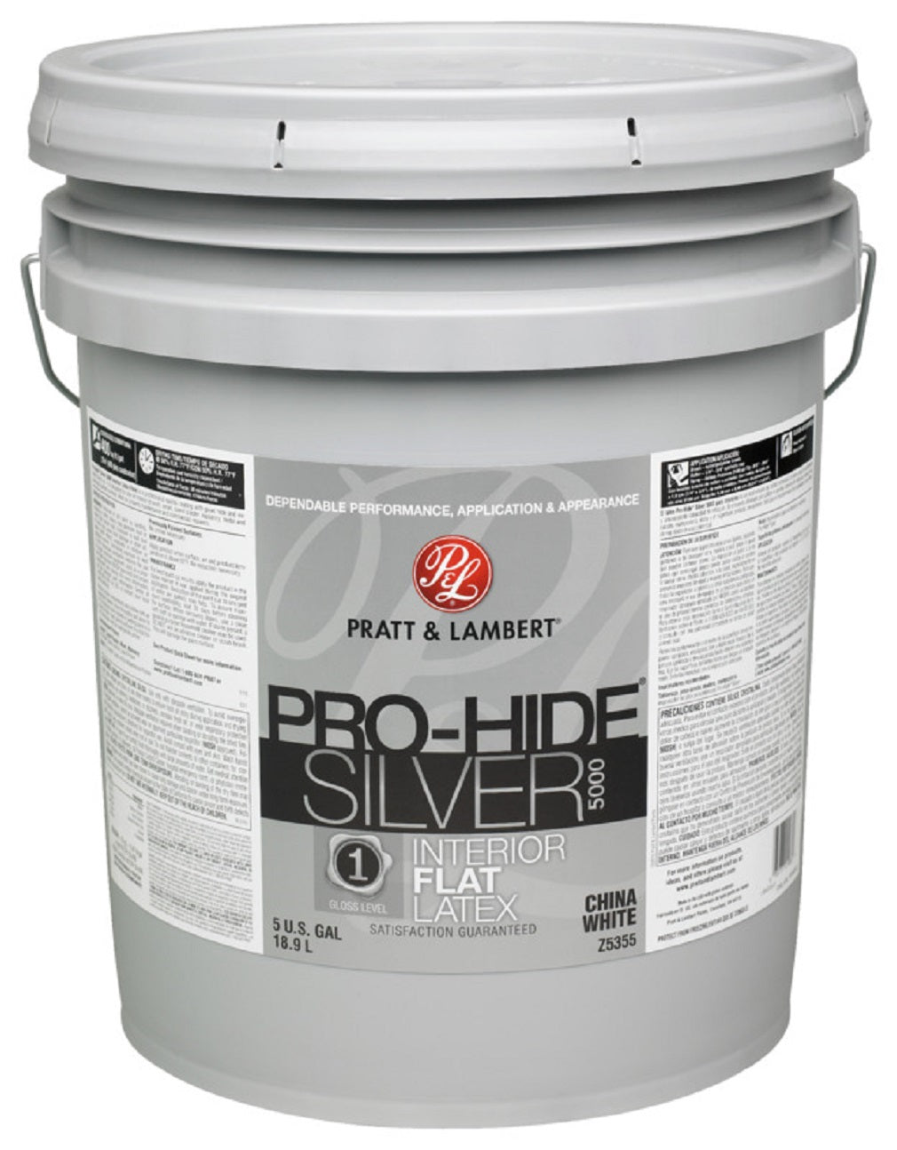 Pratt & Lambert 0000Z5355-20 Pro-Hide Silver 5000 Interior Flat, 5 Gallon