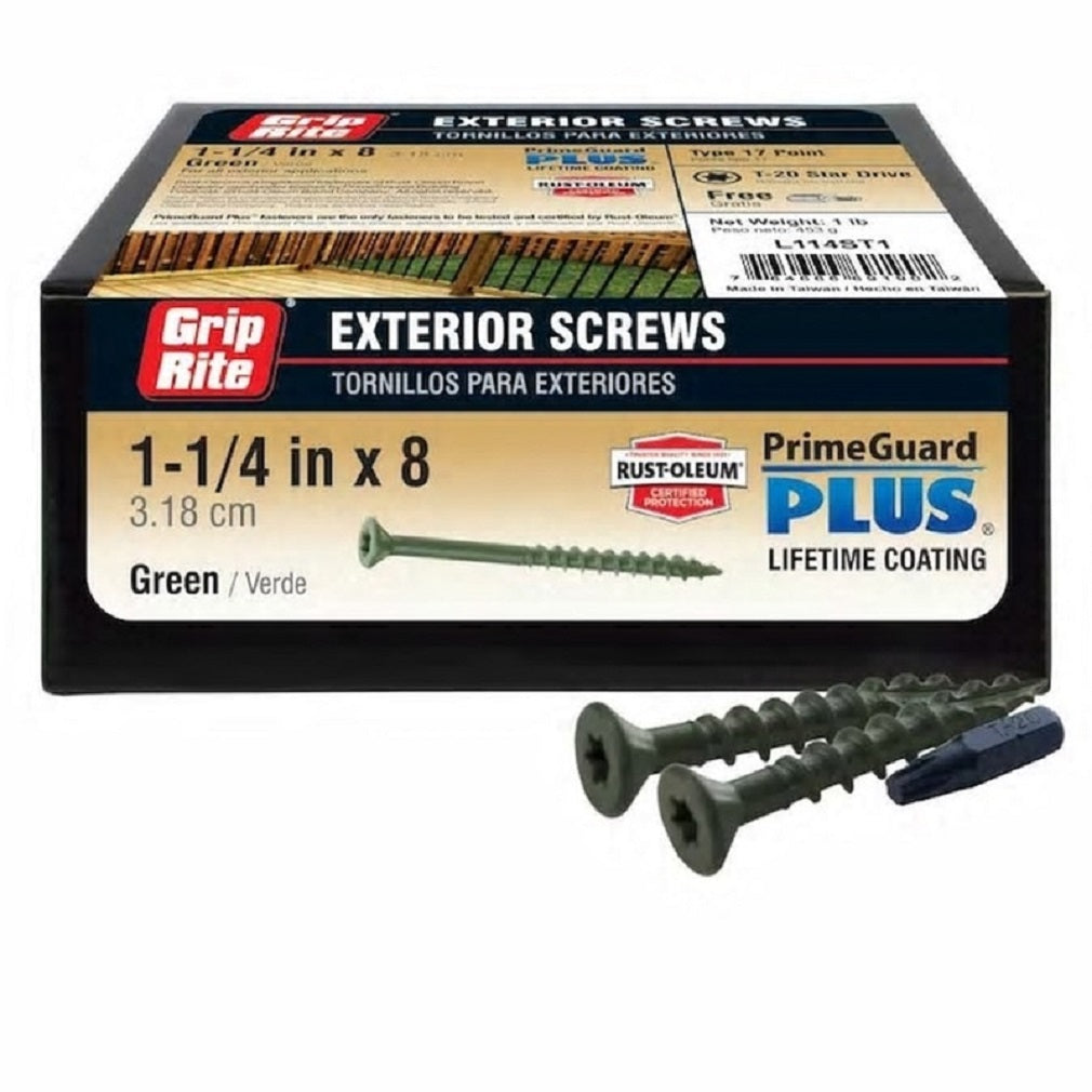 PrimeGuard Plus L114ST1 Star Deck Screws, Steel, Green, 1-1/4 Inch