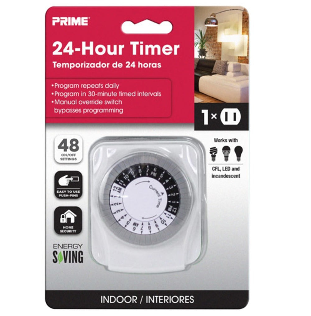 Prime Wire & Cable TNI2412-RC 24 Hour Mechanical Timer, 125 Volts, 1875 Watts