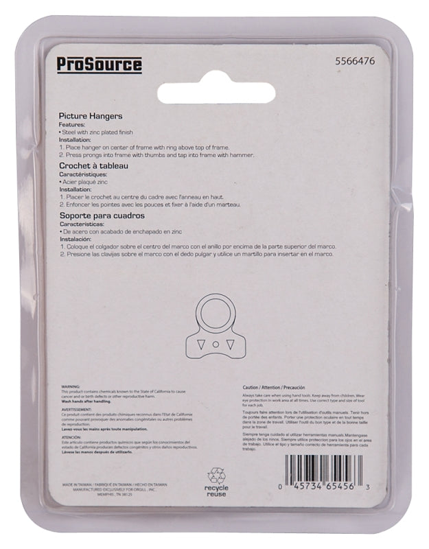 ProSource PH-121132-PS Picture Hanger, Zinc, 2 lb