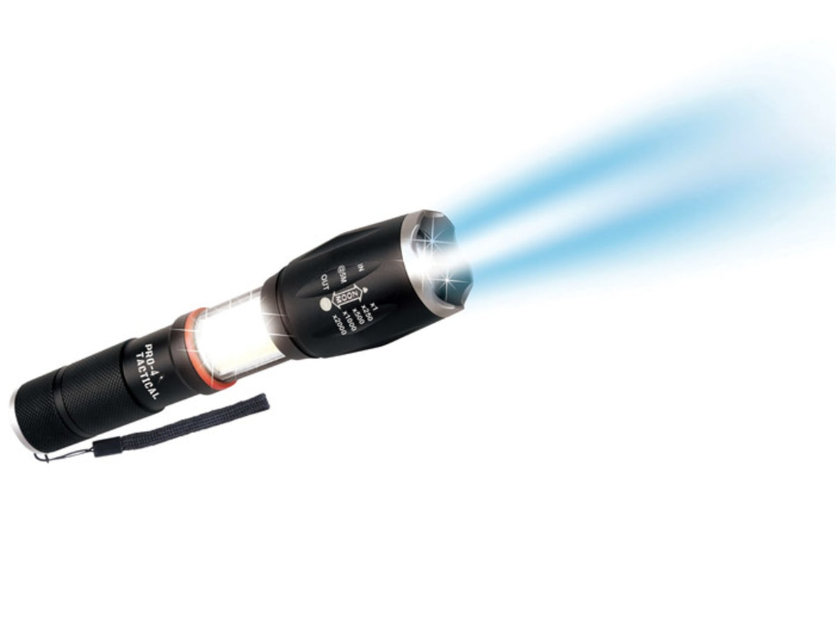Pro-4 4967 Tactical LED Flashlight With COB Lantern, 300 Lumens, Black