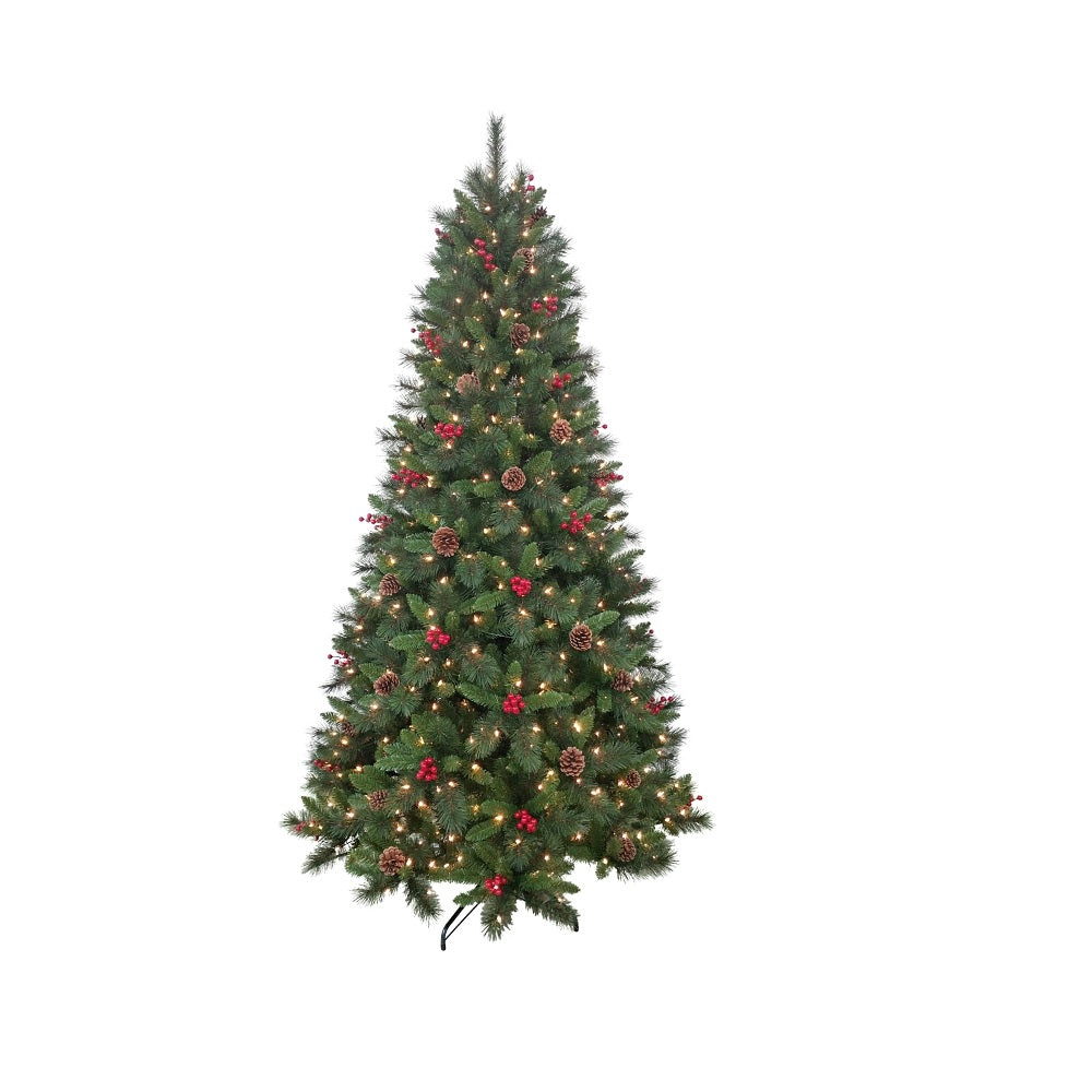 Puleo 357-3516-T75C5 Pine Bristles with Cones & Berries Christmas Tree, 7.5 Feet