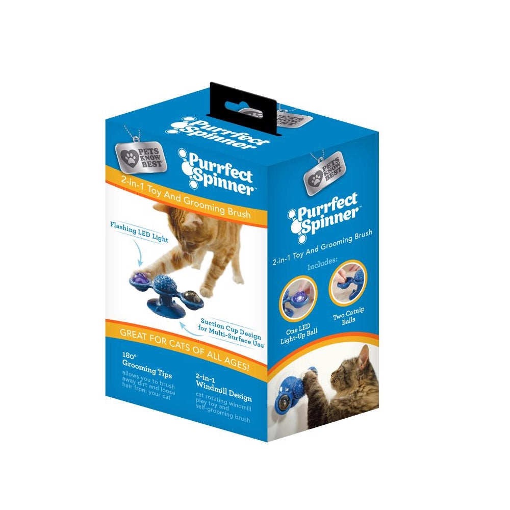 Purrfect Spinner PSR02106 Windmill Toy and Grooming Brush, Blue
