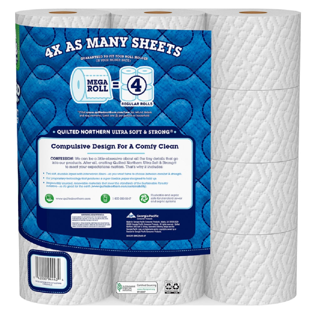 Quilted Northern 94443 Ultra Soft & Strong Toilet Paper, White, 4 Inch