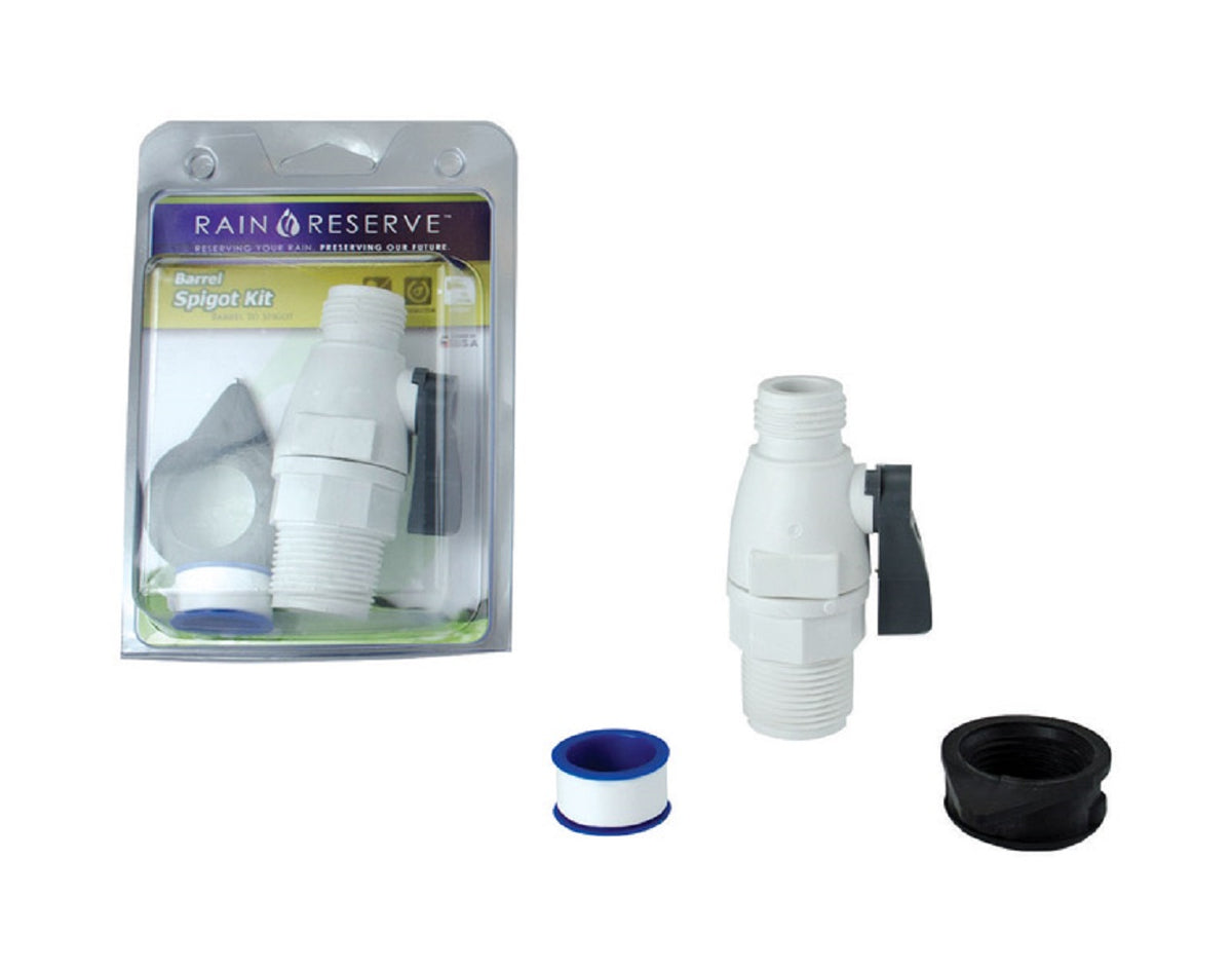 Rain Reserve 2012314 Plastic Spigot Kit, White, 1-1/2 in.