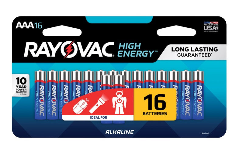 Rayovac 824-16LTK AAA Alkaline Batteries, 1.5 volts, Set of 16