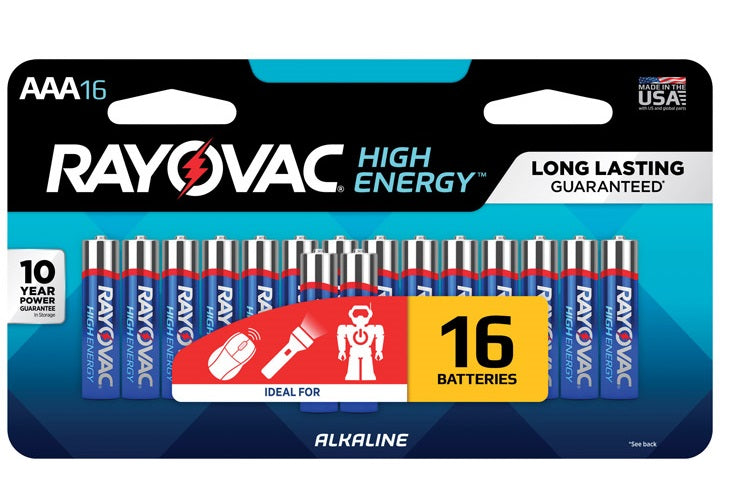 Rayovac 824-16LTK AAA Alkaline Batteries, 1.5 volts, Set of 16