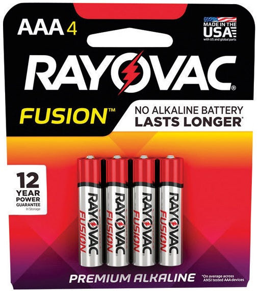 Rayovac 824-4TFUSK Fusion AAA Alkaline Batteries, 1.5 Volts