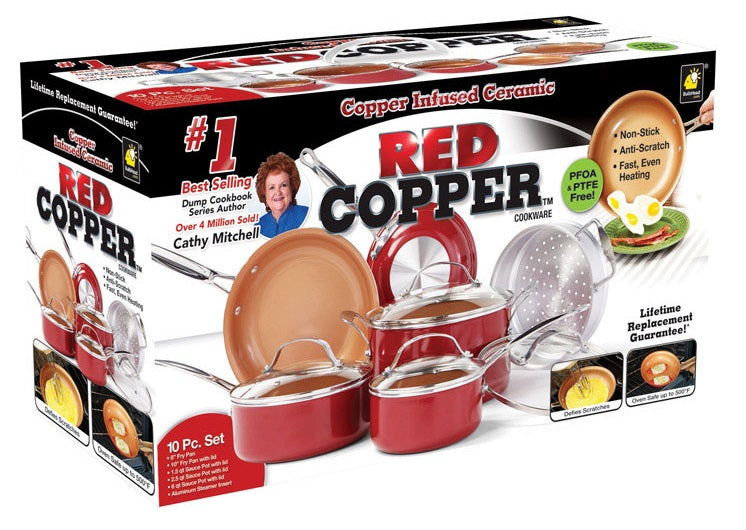 Red Copper 10824 As Seen On TV Cookware Set, Ceramic Copper, 10 Piece