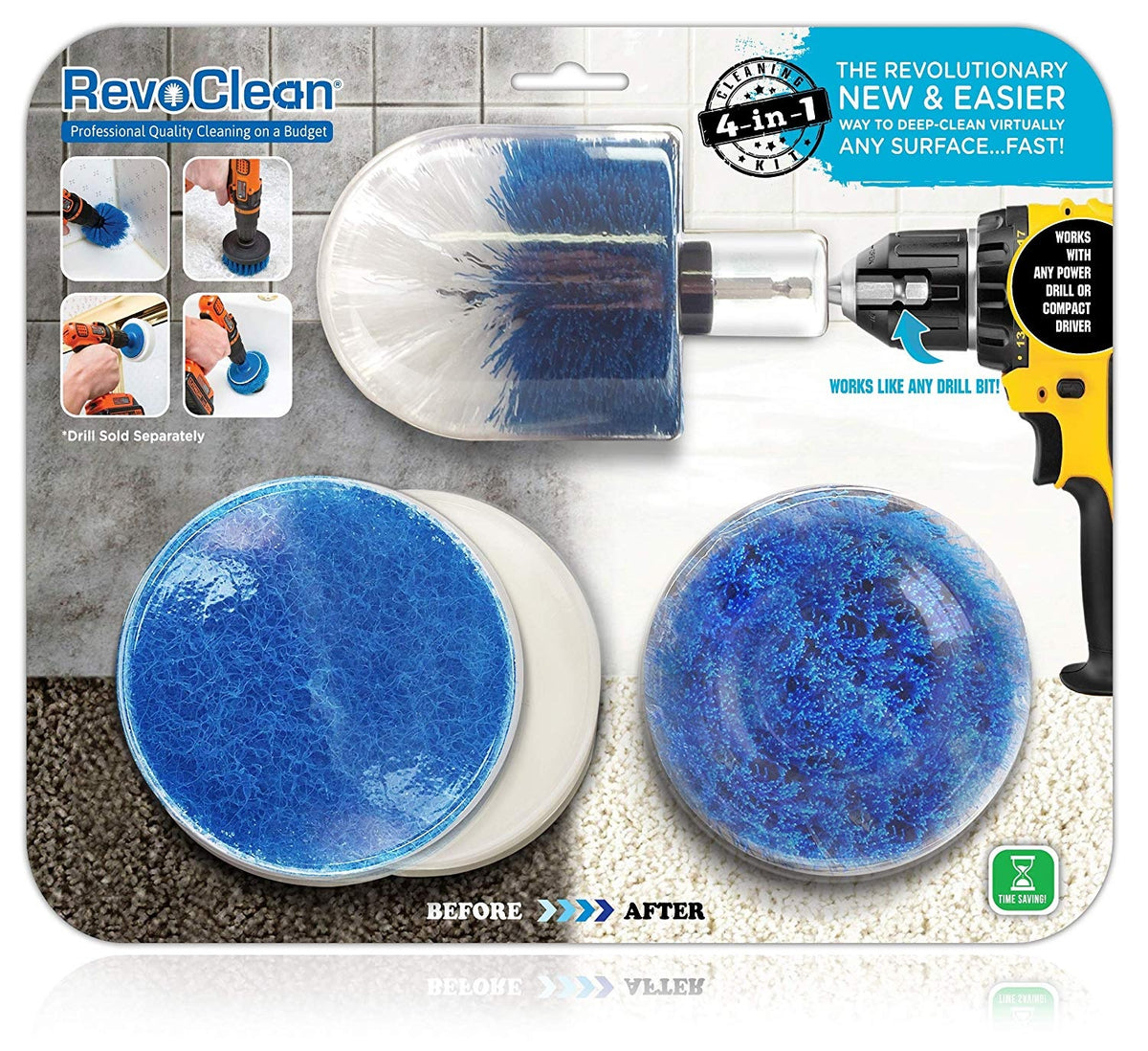 RevoClean 3241-WP-101 Deep Clean Power Drill Scrub Brush Set, 4-Piece