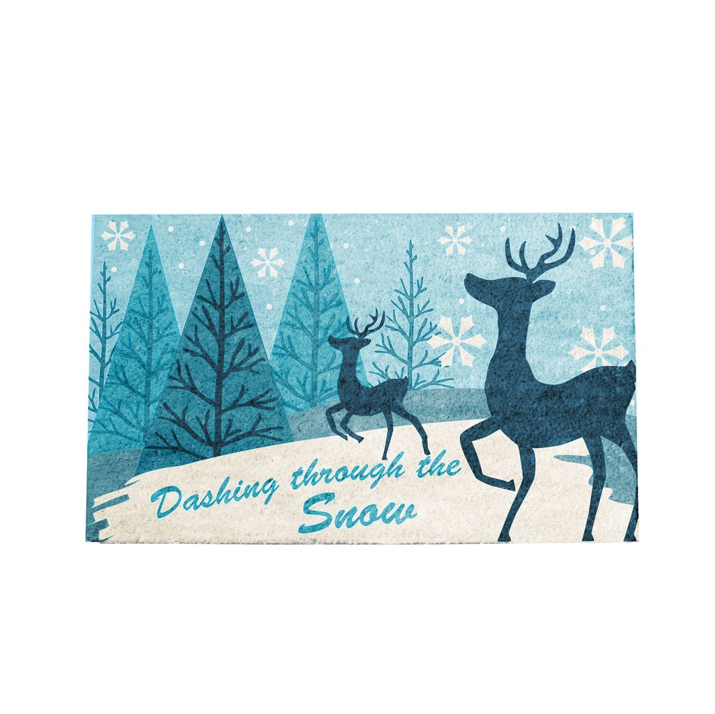 Robert Allen MAT01801 Dashing Reindeer Through The Snow Door Mat, Vinyl