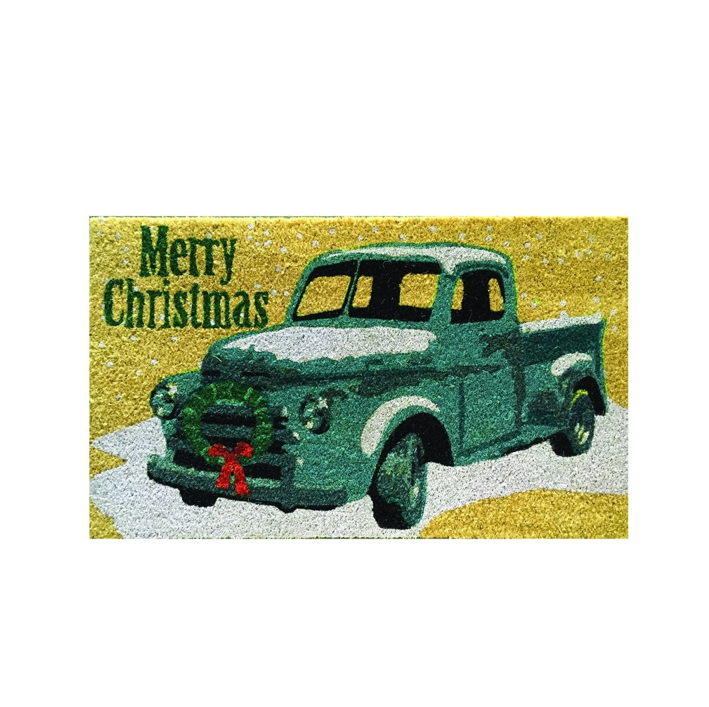 Robert Allen MAT01799 Pick-Up Truck-Merry Christmas Door Mat, Vinyl