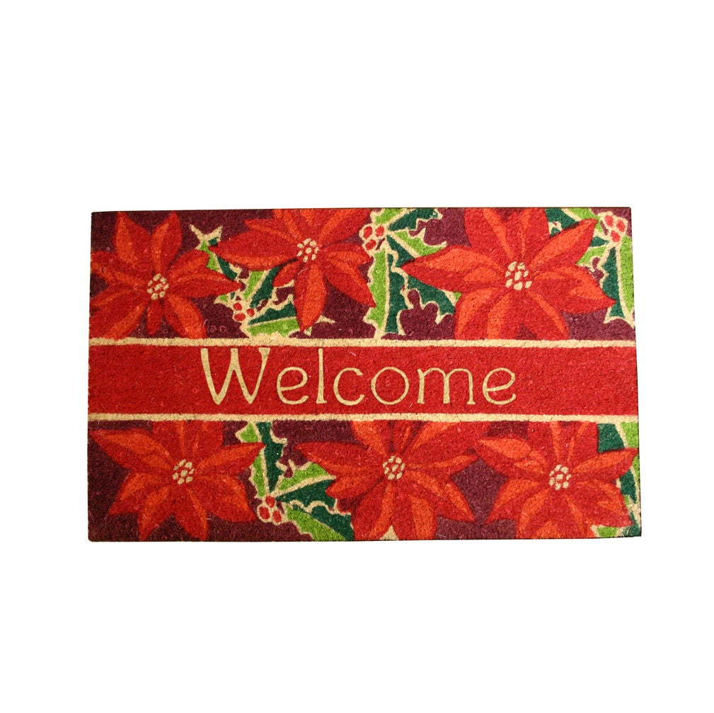 Robert Allen MAT01807 Poinsettia-Welcome Door Mat, Vinyl