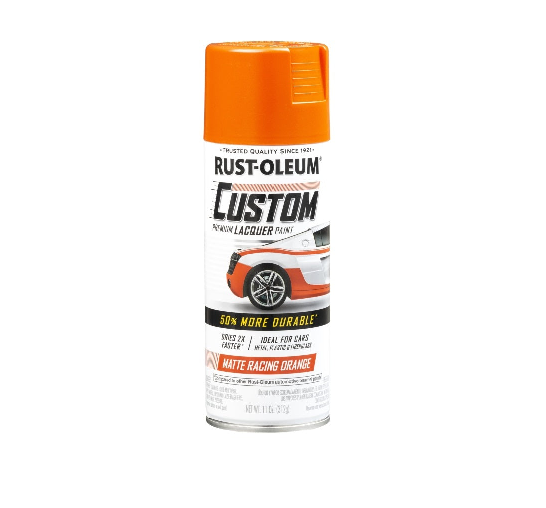 Rust-Oleum 340564 Automotive Premium Custom Lacquer Paint, Matte Racing Orange, 11 Oz
