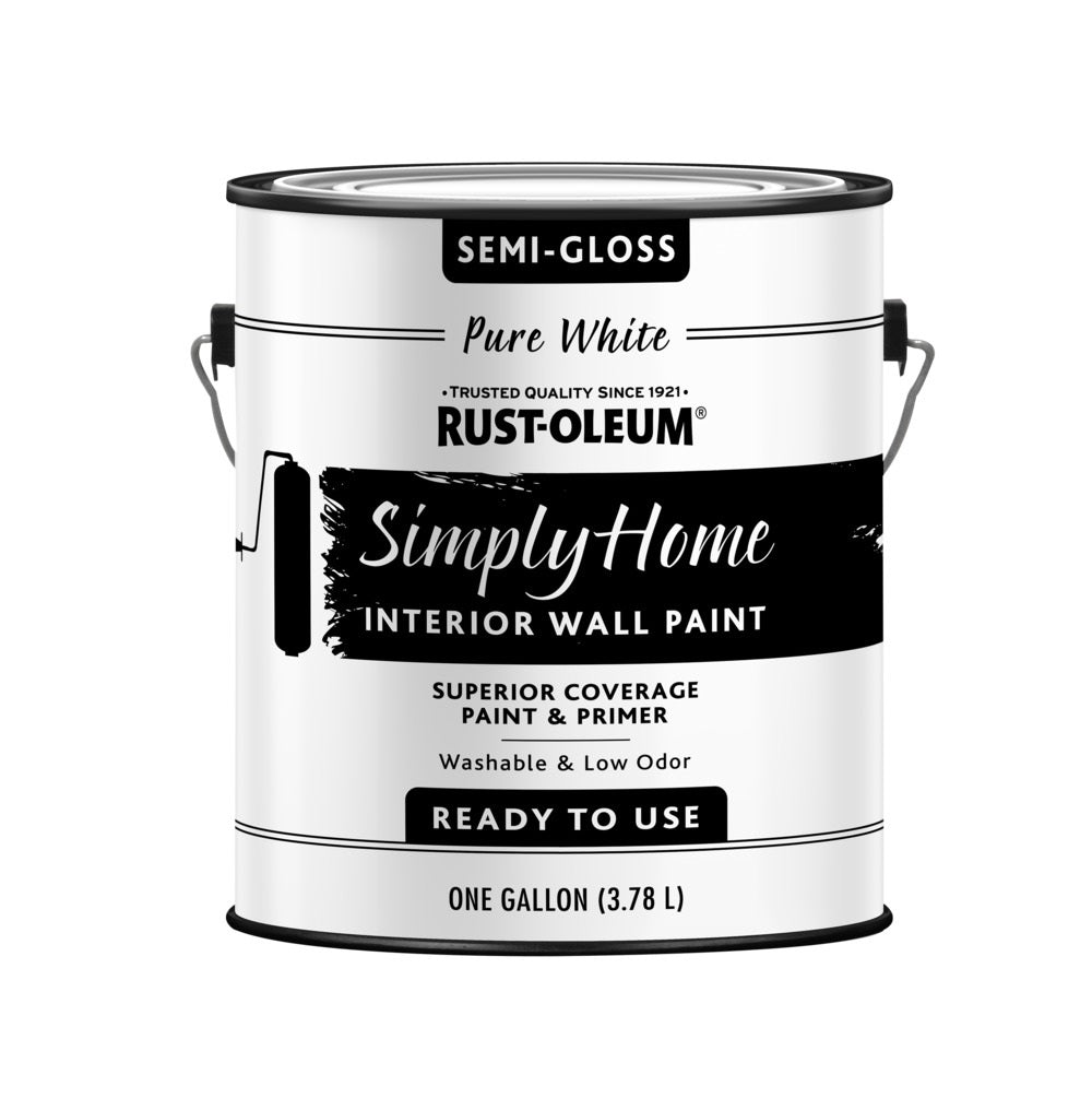 Rust-Oleum 332120 Simply Home Interior Wall Paint, Semigloss Pure White, 1 Gallon