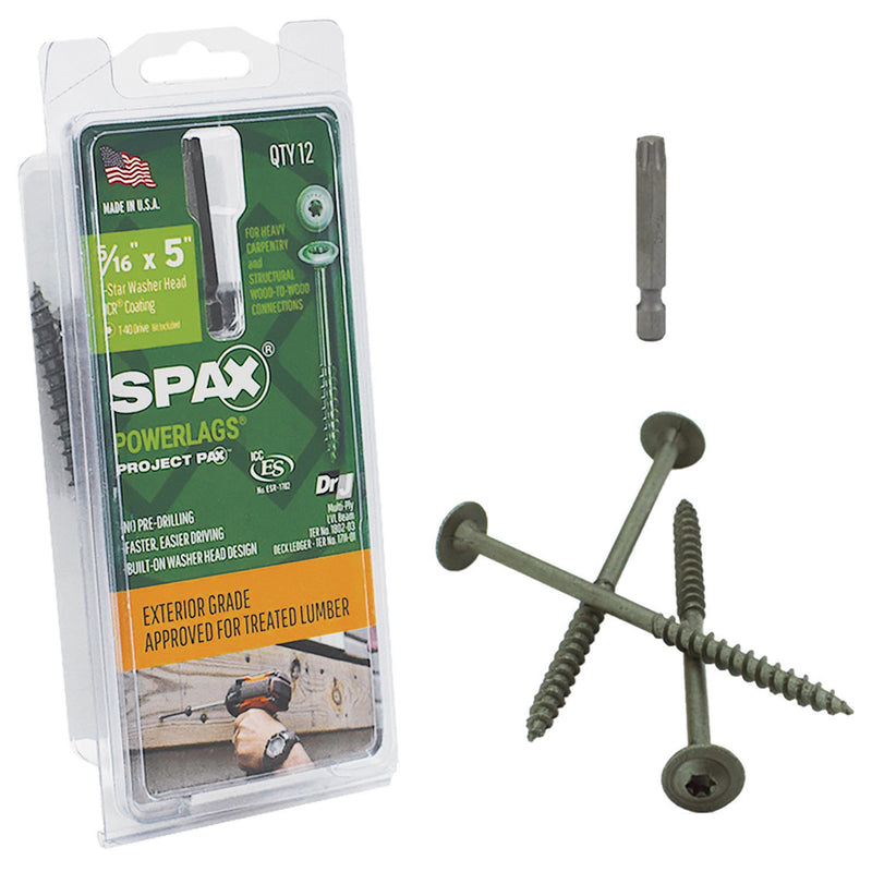 SPAX 45818208012743 PowerLags Washer Head Structural Screw, 5/16 in X 5 in