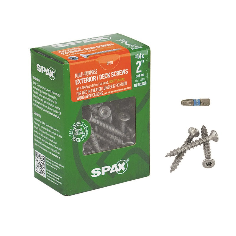 SPAX 4191670600504 Star Flat Head Multi-Purpose Screws, Grey, #14 x 2 in