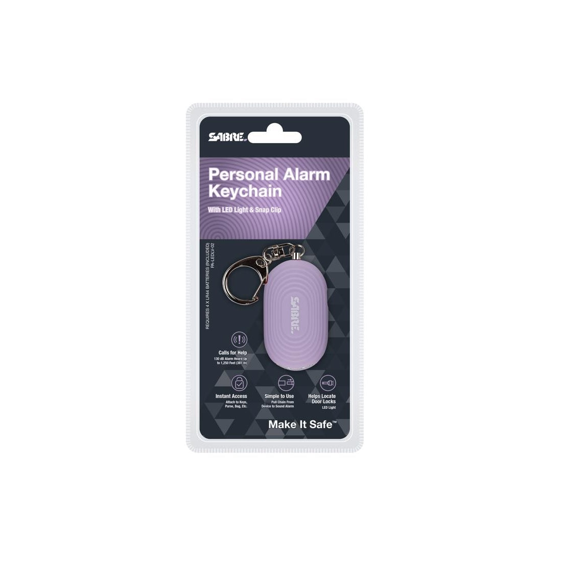 Sabre PA-LEDLV-02 Personal Alarm w/LED & Snap Hook, Plastic