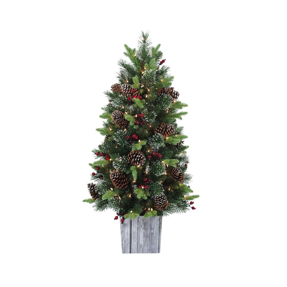Santa Forest 27648 Barnwood Base Prelit Christmas Tree, 4 Feet
