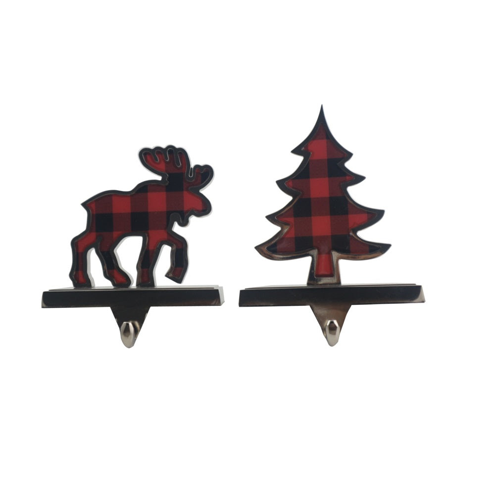 Santas Forest 22517 Christmas Tree Plaid Moose Stocking Holders