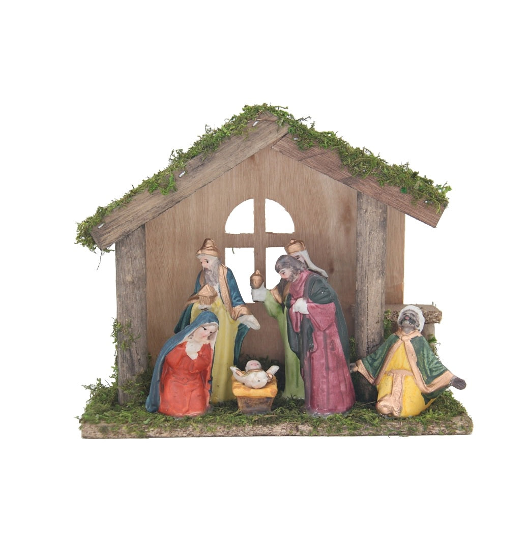 Santas Forest 89802 Nativity Set, Wood/Porcelain, Colorful