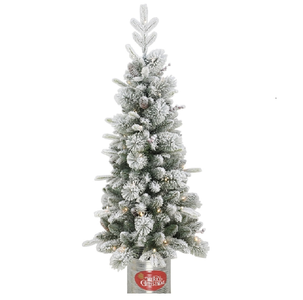 Santas Forest 29740 Prelit Flocked Pine Tree, 4 Feet