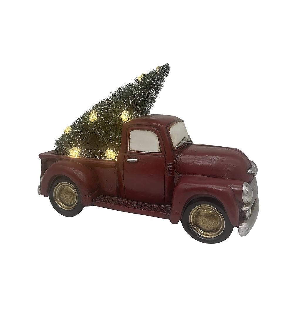 Santas Forest 89818 Truck w/Tree, Polyresin, Red Truck