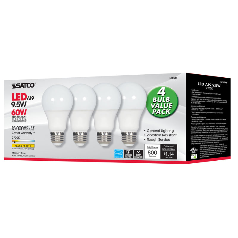 Satco S29596 A19 LED Light Bulb, 2700 K