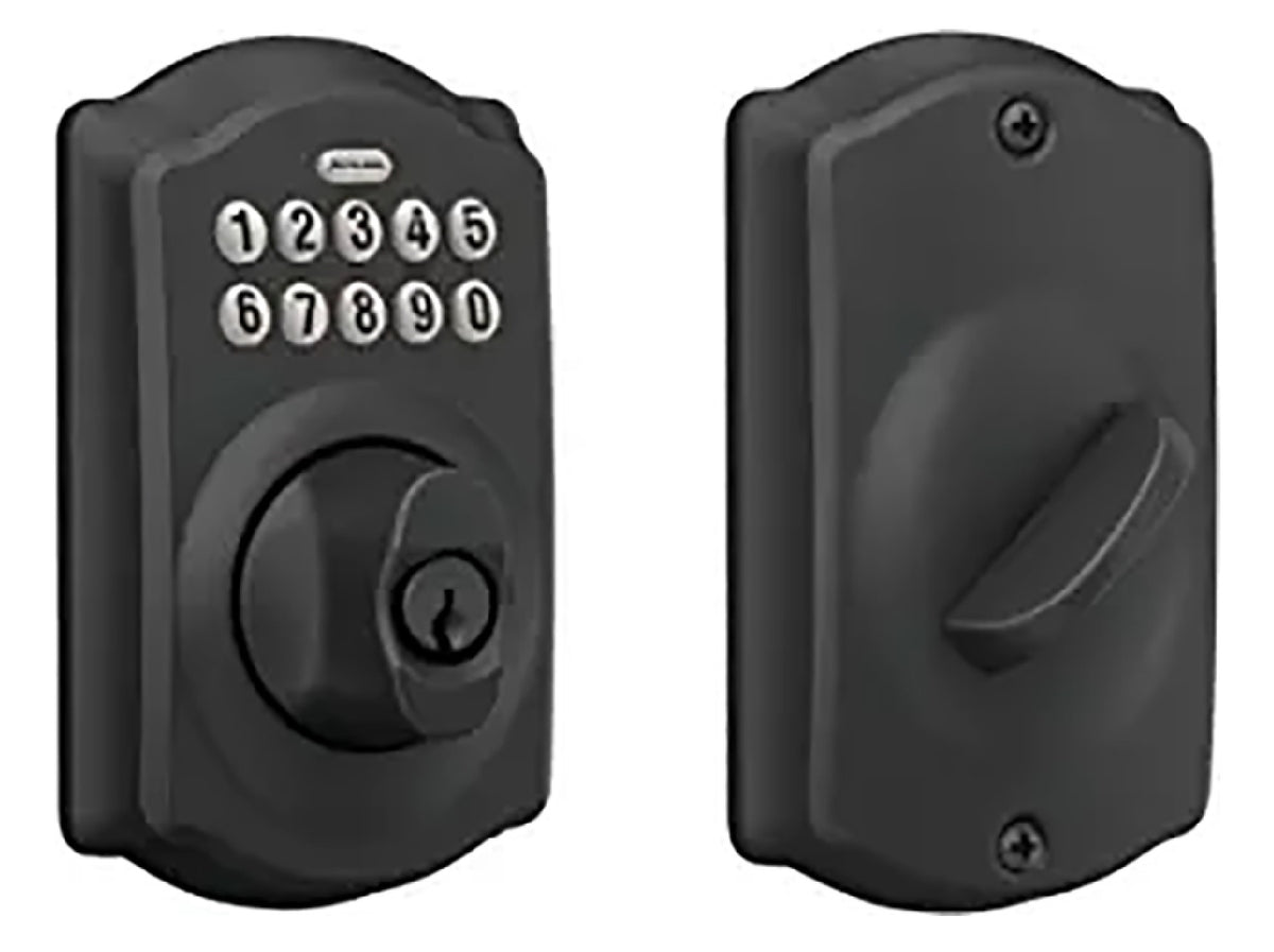 Schlage BE365VCAM622 Electronic Keypad Deadbolt, Matte Black, Zinc