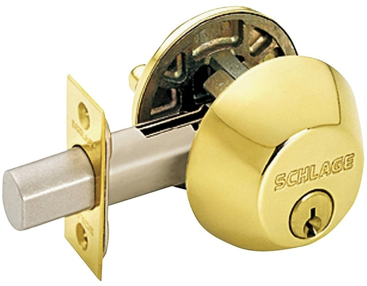 Schlage B60N605 Deadbolt, 1-Cylinder, Bright Brass