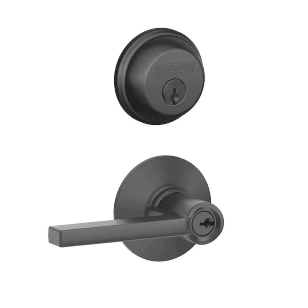 Schlage FB50N G LAT 622 Latitude Entry Knob and Single Cylinder Deadbolt, Matte Black