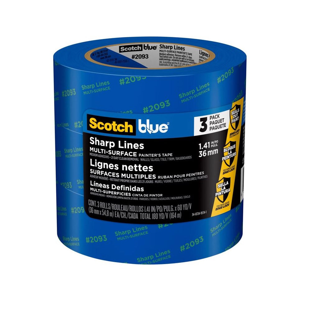 Scotch Blue 2093-36AC3 Medium Strength Painter's Tape, Blue