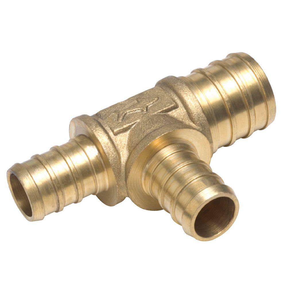 SharkBite UC454LFA PEX Barb Brass Reducing Tee Fitting, 3/4 in. x 1/2 in. x 1/2 in