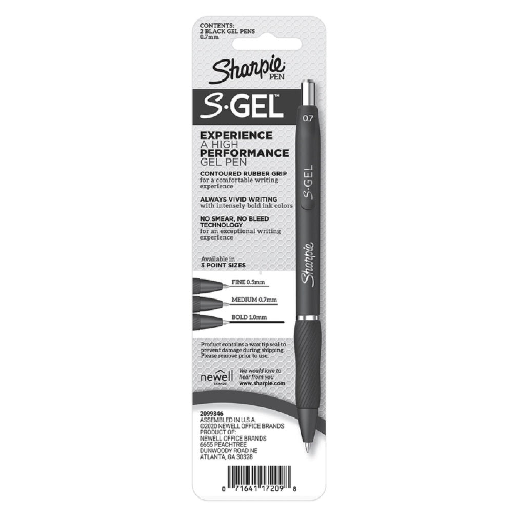 Sharpie 2096156 S-Gel Retractable Gel Pen, Black, 2 Pack