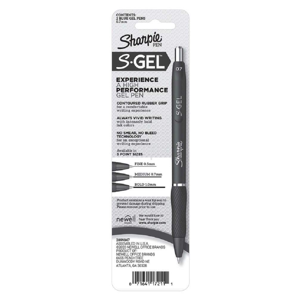 Sharpie 2096170 S-Gel Retractable Gel Pen, Blue, 2 Pack