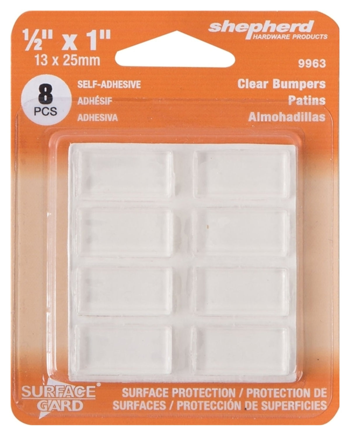 Shepherd Hardware 9963 Surface Gard Adhesive Bumper Pads, 1/2" x 1", Clear
