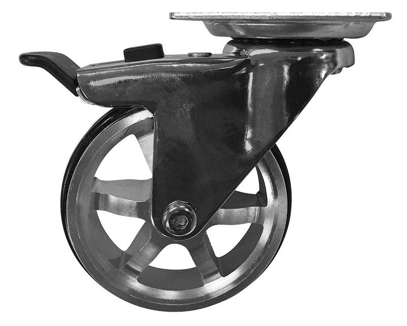 Shepherd Hardware 6295 Swivel Caster With Brakes, Polyurethane/Aluminum, Chrome, 3"