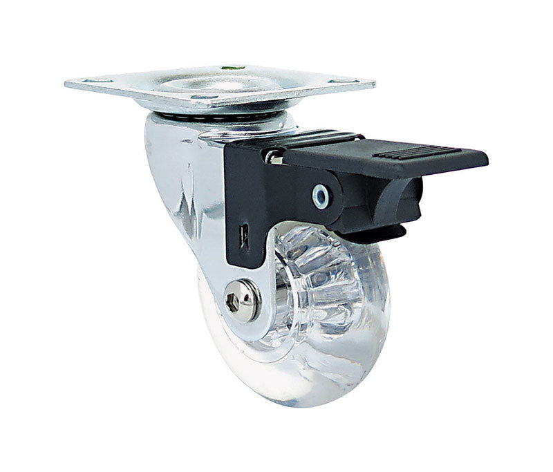 Shepherd Hardware 6279 Swivel Caster With Brakes, Polyurethane, Clear, 2", 2PK