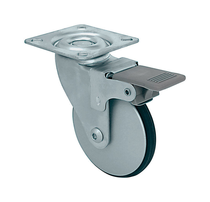 Shepherd Hardware 6289 Swivel Caster With Brakes, Polyurethane/Aluminum, Aluminum, 3"