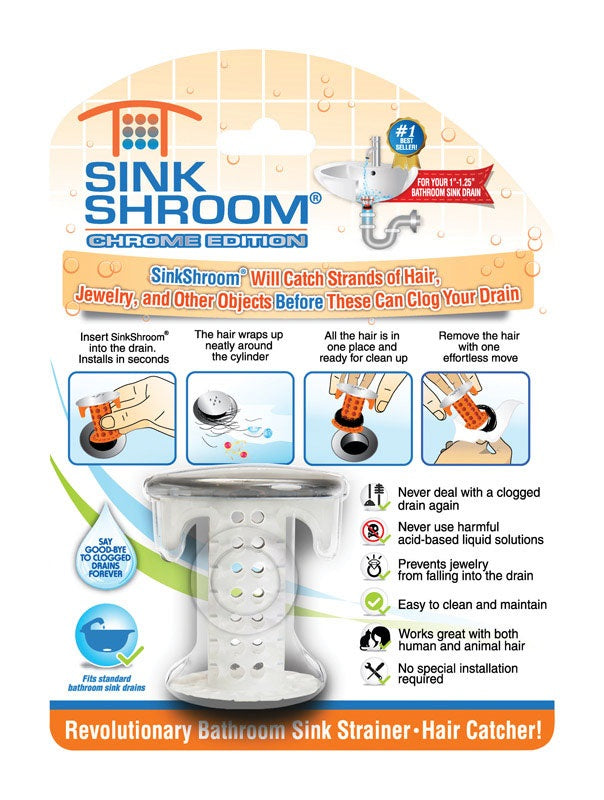 SinkShroom 2161-H-102 Round Drain Hair Catcher, Metallic, Silicone