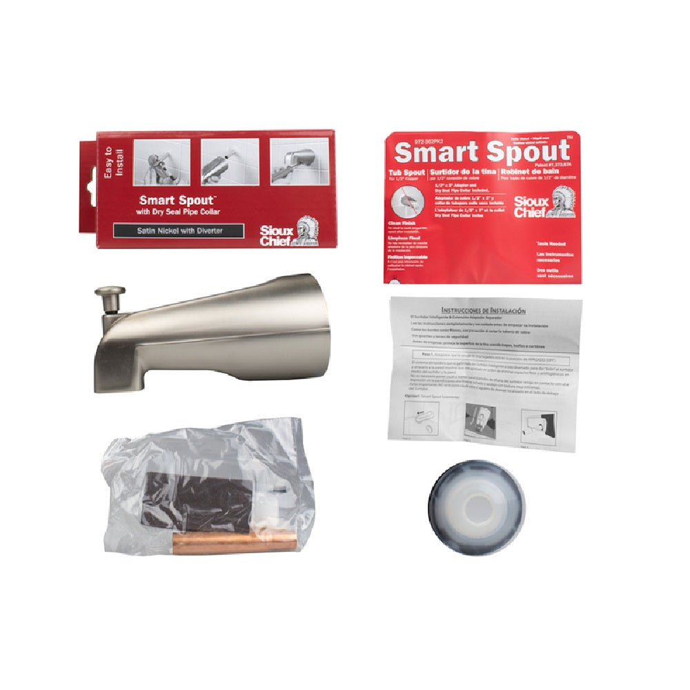 Sioux Chief 972-362PK2 SmartSpout Tub Spout with Adapter Kit, Satin Nickel