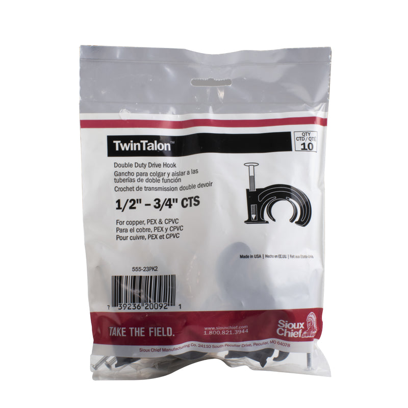 Sioux Chief 555-23PK2 TwinTalon Double Duty Drive Hook, Polyethylene, 1/2 in - 3/4 in