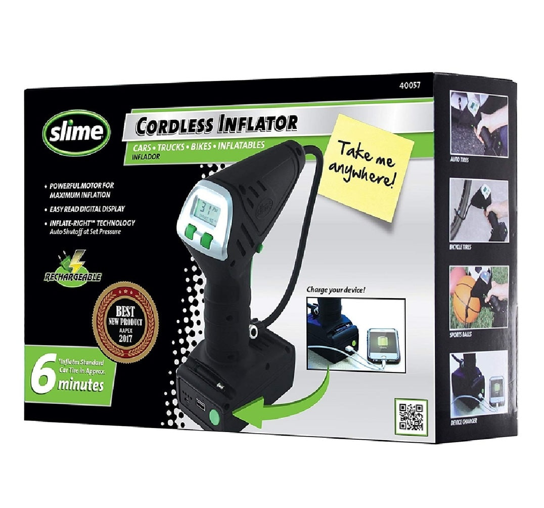 Slime 40057 Cordless Tire Inflator, Black, 12 V