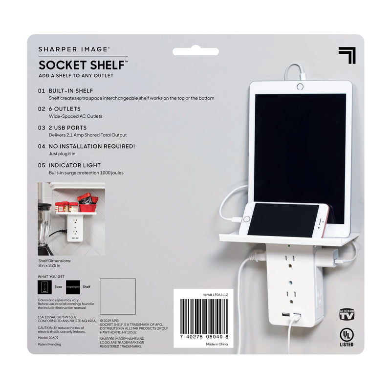 Socket Shelf LF061112 As Seen on TV Outlet/USB/Shelf Adapter, White